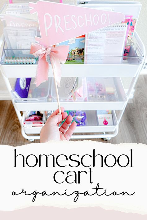 Homeschool Organization For Small Spaces, Ikea Utility Cart, Organization For Small Spaces, Cart Organization, Idea For Kitchen, How To Homeschool, Everything I Am, Homeschool Preschool Activities, Preschool Homeschool