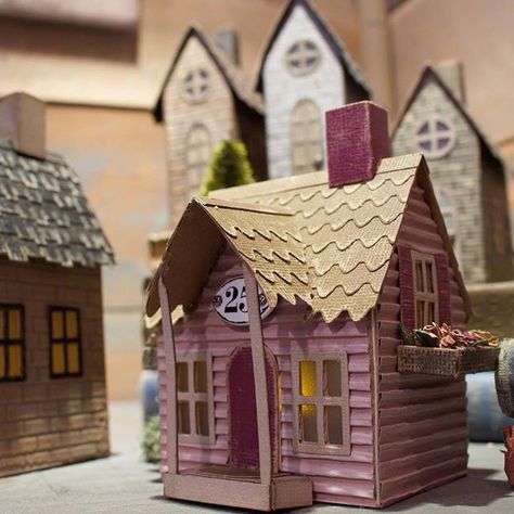 We can't get over @tim_holtz's new Rooftop die set- with 3 variations of… Tim Holtz Village Collection, Tim Holtz Village, Craft Houses, Cardboard Houses, Vintage Village, Tim Holtz Crafts, Putz House, Small Wooden House, Christmas Houses