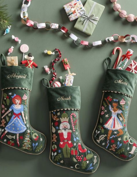 Painted Christmas Stocking, Nutcracker Christmas Stocking, Christmas Stockings Decorating Ideas, Stocking Design Ideas, Embroidered Stocking, Christmas Stocking Embroidery, Stocking Ideas, Diy Stockings Christmas, Diy Christmas Stockings