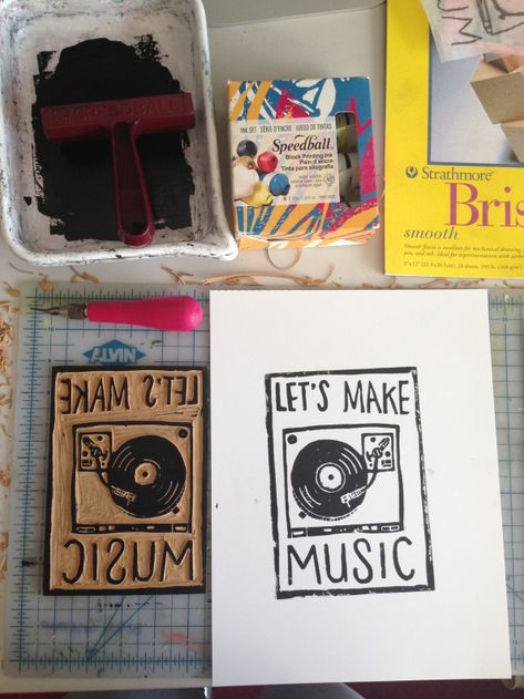 let's make music #carving #ink #turntable #print #linoleum #graphic #block #illustration #vinyl #handmade #typography Packaging Typography, Making Stamps, Art Musical, Linocut Printmaking, Lino Art, Texture Graphic Design, Make Music, Stamp Printing, Music Themed