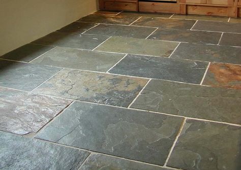 Gray green slate - traditional - floor tiles - Westone Slate Floor Kitchen, Grey Slate Tile, Wood Like Tile, Slate Kitchen, Slate Paving, Toilet Ideas, Slate Floor, Slate Tile Floor, Grey Floor Tiles