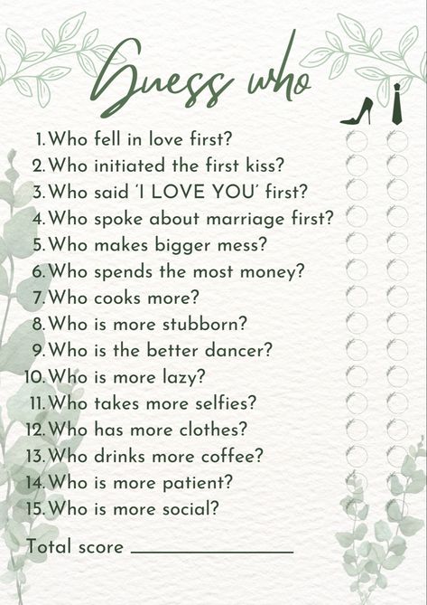 Wedding Guess Who Game, Who Did What First Wedding Game, Guess Who Wedding Game, Wedding Guess, Wedding Game, Wedding Shower Games, Sage Green Wedding, Wedding Activities, Guessing Games