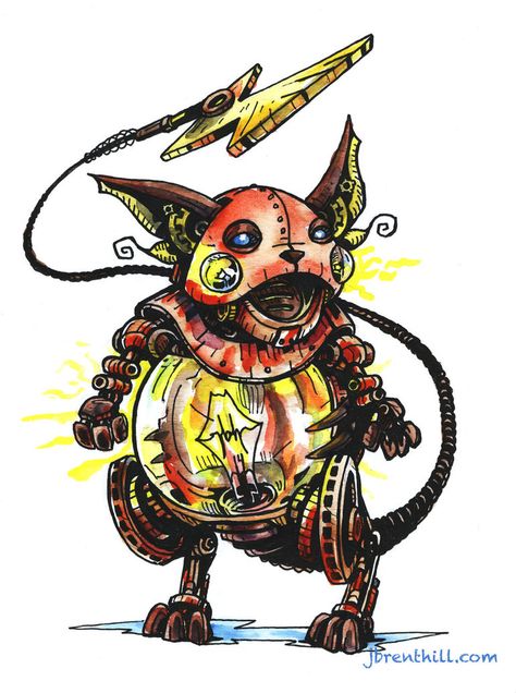 Uniball pen, watercolor; my version of a mechanical Raichu, who is property of… Uniball Pen, Pokemon Artwork, Retro Nintendo, Badass Tattoos, Steampunk Costume, All Anime, Nintendo, Pokemon, Geek Stuff