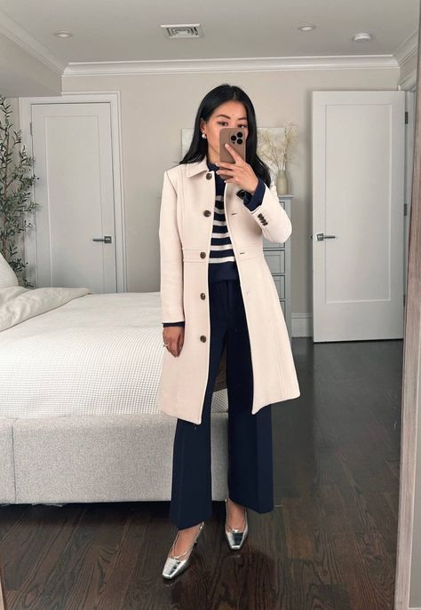 tailored lady day coat petite review // winter holiday work outfit Lady Day Coat, Boiled Wool Fabric, Turtleneck Layering, Sock Ankle Boots, Soft Gamine, Office Outfit, Fun Pants, How To Make Shorts, Casual Work