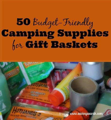 50 Budget-Friendly Camping Supplies for Gift Baskets - Earning and Saving with Sarah Camping Gift Basket Ideas, Camping Gift Basket, Beach Gift Basket, Camping Gift Baskets, Travel Gift Basket, Winter Gift Basket, Luxury Camping Tents, Auction Basket, Camping Bedarf