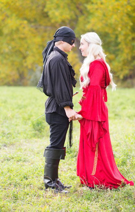 Our Halloween Costumes Cottagecore Couples Costumes, Midevil Couple Costumes, Cupples Halloween Costumes Ideas Cute, Romantic Halloween Costumes, Princess Buttercup And Wesley Costume, Couple Costume Ideas Cute, Fantasy Couples Costumes, Wesley And Buttercup Costume, Medieval Couple Costume