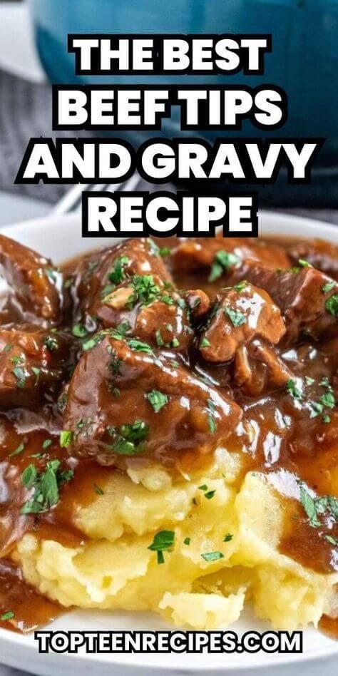 The BEST Beef Tips and Gravy Recipe - Top Recipes Best Beef Tips And Gravy, Best Beef Tips, Beef Tips And Gravy Recipe, Beef Tip, Stewing Beef, Mashed Potato Bites, Beef Tip Recipes, Beef Tips And Gravy, Crockpot Recipes Beef Stew