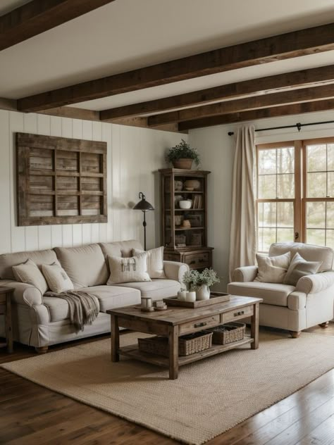 Salons Cottage, Cozy Farmhouse Living Room, Living Room Transformation, Rustic Farmhouse Living Room, Modern Farmhouse Living, Modern Farmhouse Living Room, Distressed Furniture, Farmhouse Decor Living Room, House Living Room