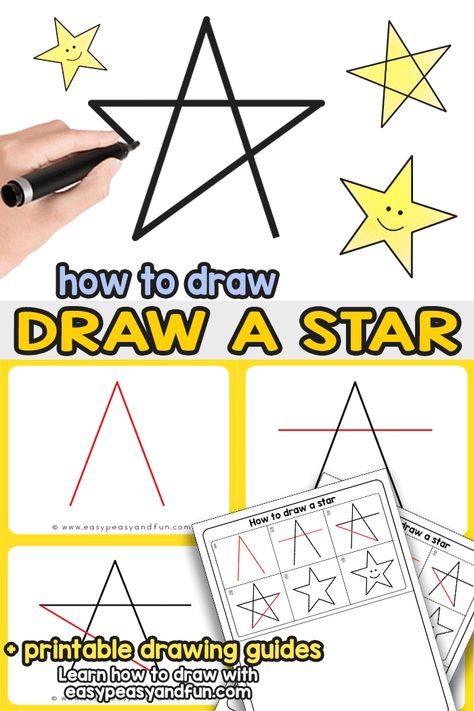 How to Draw a Star - Step by Step Drawing Tutorial for the Easiest 5 Pointed Star - Easy Peasy and Fun Perfect Star Drawing, Drawing A Star Step By Step, How To Draw Stars Easy, Star Drawing Step By Step, How To Draw A Perfect Star, How To Draw A Star Step By Step, How To Make A Star, Star Easy Drawing, How To Draw Stars