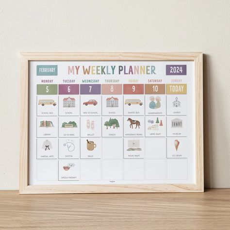 Editable Weekly Planner With Cards, Weekly Visual Schedule, Kids Calendar, Chore Chart, Toddler Routine Chart, Montessori, DIGITAL PRINTABLE - Etsy Poland Toddler Visual Schedule, Chore Chart Toddler, Montessori Kids Room, Toddler Routine Chart, Montessori Calendar, Kids Routine Chart, Boho Rainbow Nursery, Toddler Routine, Week Schedule