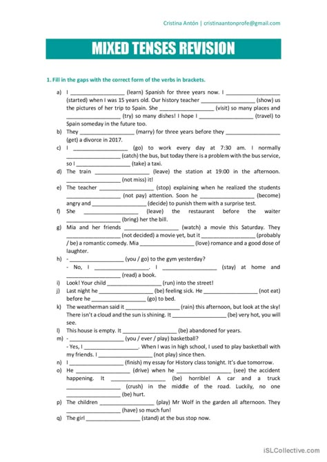 Mixed tenses revision general gramma…: English ESL worksheets pdf & doc English Tenses Worksheets, Mix Tenses Worksheet, All Tenses Worksheet, Tenses English Grammar Worksheets, Tenses English Grammar, Tenses Worksheet, Present Simple Present Continuous, Esl Advanced, Present Perfect Simple