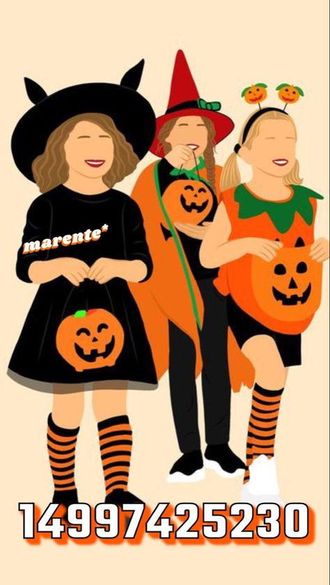 Trick Or Treat Illustration, Family Picture Drawing, Custom Illustrated Family Portrait, Fall Decal, Picture Codes, Modern Decals, Bloxburg Decals Codes Aesthetic, Preppy Decal, Roblox Decals