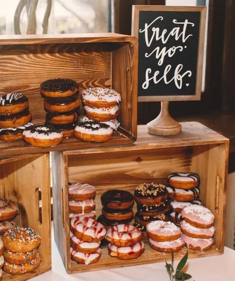 Wedding Donut Display Dessert Tables, Donut Table Display, Archer Photography, Azalea Garden, Dessert Display Wedding, Graduation Party Desserts, Rustic Spring Wedding, Donut Display, Graduation Desserts