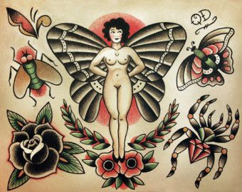 Traditional Fairy Tattoo, Tattoo Traditional Flash, Flash Sheets, Tattoo Practice, Bug Tattoo, Traditional Flash, Hawaiian Tattoo, Raven Tattoo, Tattoo Traditional