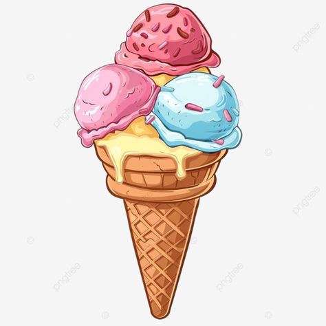 cartoon ice cream cone with three scoops cartoon ice cream png Ice Cream Cone Clipart, Ice Cream Cone Art, Cartoon Ice Cream Cone, Ice Cream Png, Cream Png, Cartoon Ice Cream, Ice Cream Cartoon, Brush Art, Paint Brush Art