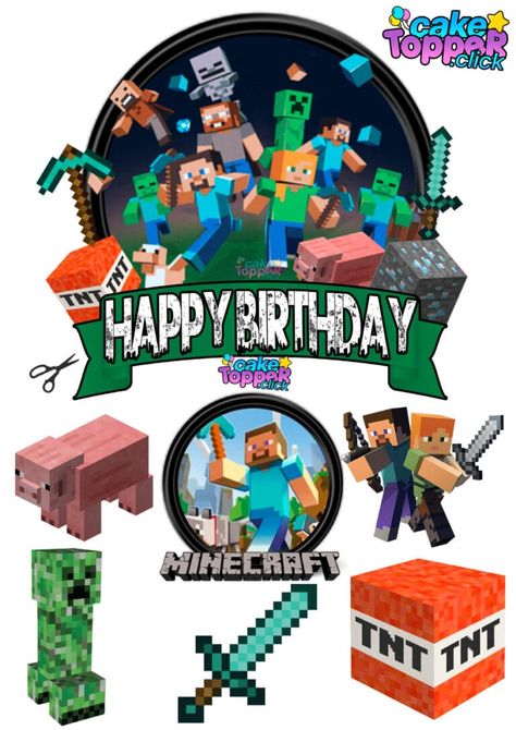 Minecraft Cake Toppers Printable, Topper Cake Printable, Minecraft Cake Topper, Wolverine Cake, Toilet Cake, Minecraft Printables Free, Shrek Cake, Happy Birthday Hd, Cake Topper Printable