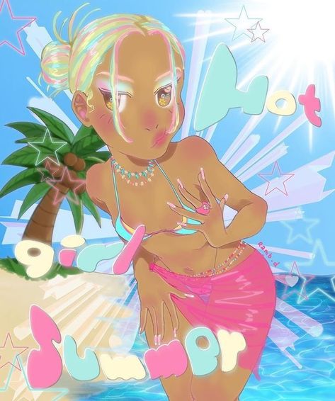 Digital Painting, A Woman, The Beach, Coconut, Pink