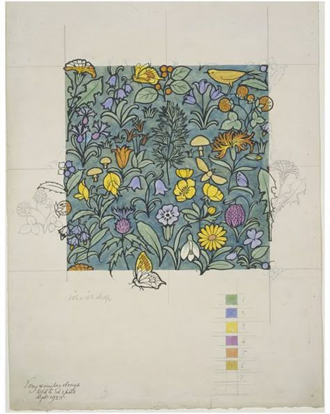 Textile design | Charles Francis Annesley Voysey | V&A Search the Collections #pattern #surfacepattern Charles Francis Annesley Voysey, Charles Voysey, Cfa Voysey, Vintage Fabric Patterns, British Wild Flowers, Flowers Watercolour, Iris Van Herpen, Vintage Pattern Design, Pattern Design Inspiration