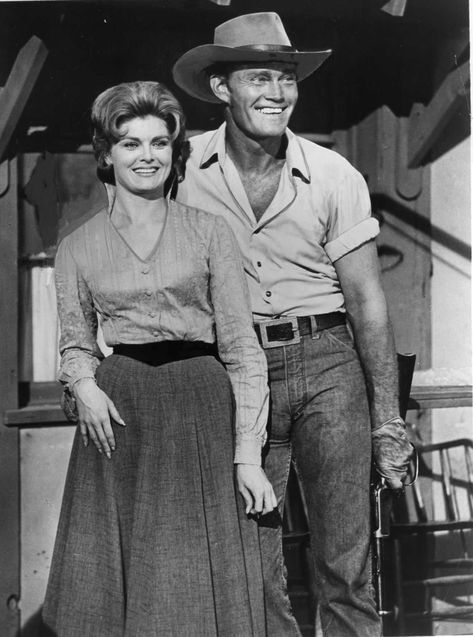 Patricia Blair with Chuck Connors in The Rifleman (1962-1963) Patricia Blair, Chuck Connors, The Rifleman, Tv Westerns, Television Show, Movie Stars, Stars