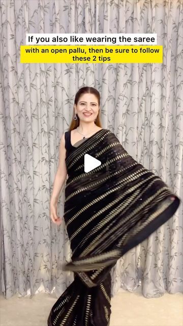 Open Pallu Saree Draping, Open Pallu Saree Style, Indian Saree Draping Styles, Saree Draping Styles, Saree Draping, Traditional Saree, Elegant Drapes, Contrast Blouse, Georgette Saree