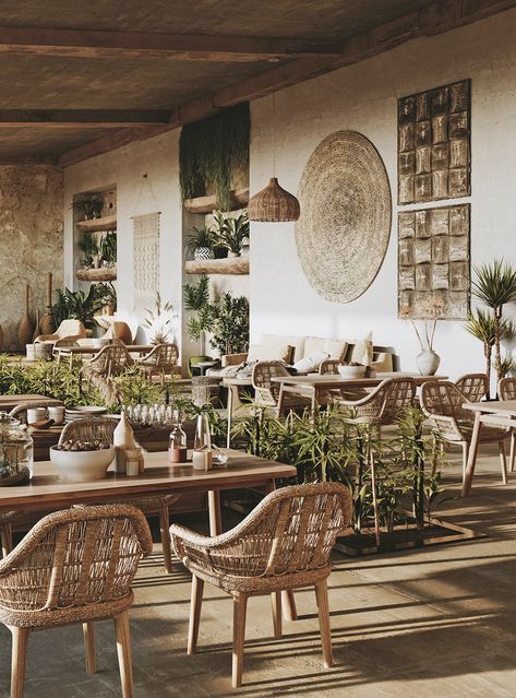 Boho Restaurant, Resort Restaurant, Sustainable Interior, Sustainable Interior Design, Decoration Restaurant, Rustic Restaurant, Biophilic Design, Modern Restaurant, Outdoor Restaurant