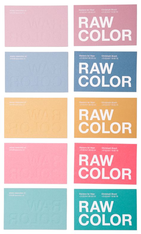 Dutch design firm Raw Color's identity system Business Cards Inspiration, Best Business Cards, Brand Boards, Raw Color, Graphisches Design, Color Pallete, Brand Color Palette, Color Palette Design, Color Inspo