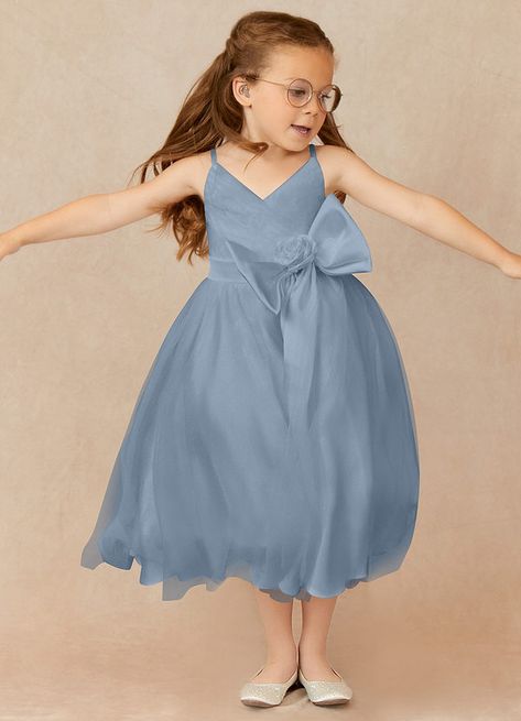 Dusty Blue Flower Girl Dress, Dusty Blue Flower Girl, Blue Flower Girl Dress, Tea Length Flower Girl Dress, Dress Dusty Blue, Blue Flower Girl, Tea Length Tulle, Flower Girl Dresses Blue, Tulle Flower Girl