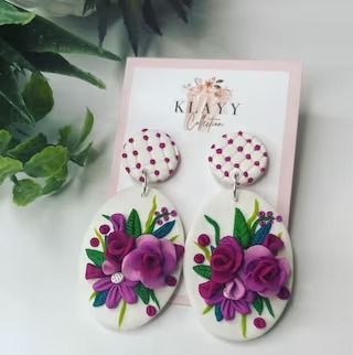 KLAYYCollection - Etsy Cercei Din Lut Polimeric, Polymer Clay Kunst, Polymer Clay Embroidery, Bouquet Rose, Polymer Clay Flower Jewelry, Diy Earrings Polymer Clay, Polymer Clay Jewelry Tutorials, Handmade Clay Jewelry, Polymer Earrings