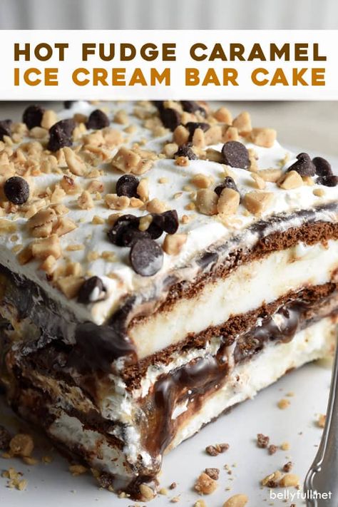 Ice Cream Bar Cake, Homemade Ice Cream Bars, Samoa Cheesecake, Ice Cream Sandwich Bar, Ice Cream Sandwich Dessert, Fudge Caramel, Ice Cream Sandwich Cake, Bar Cake, Sandwich Bar