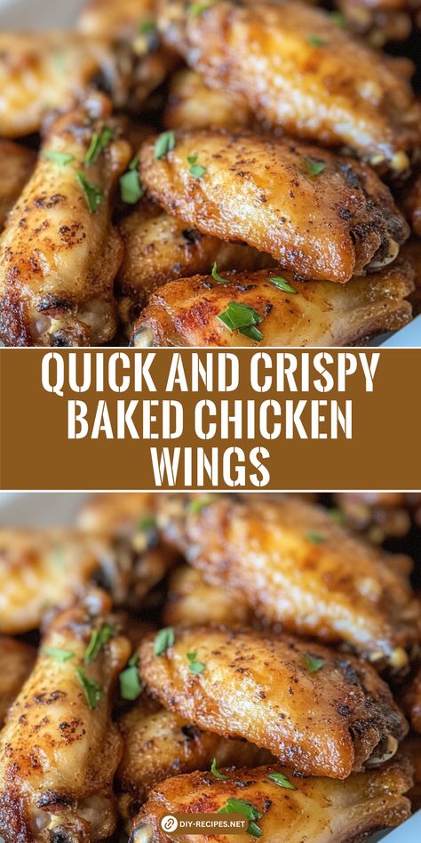 These baked chicken wings are quick to make and oh-so crispy! A perfect appetizer or snack for any occasion. Chicken Wingettes Recipe Baked, Quick Wings Recipe, Wings In Oven How To Cook, Chicken Wings In Oven Recipes, Whole Chicken Wing Recipes Baked, Easy Wings Recipe Ovens, Broiled Wings In Oven, Baking Chicken Wings, Baking Chicken Wings In Oven