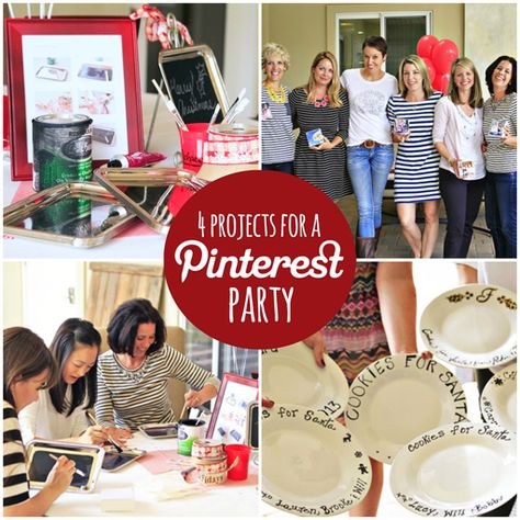 How to throw a Pinterest party and 4 projects to get you started. Includes free instruction downloads! via lilblueboo.com #pinterestparty #mpinterestparty Christmas Pinterest Party Crafts, Pinterest Party Ideas, Craft Party Ideas, Pinterest Party Crafts, Diy Plates, Crafting Party, Birthday Plates, Girls Night Crafts, Moms Night