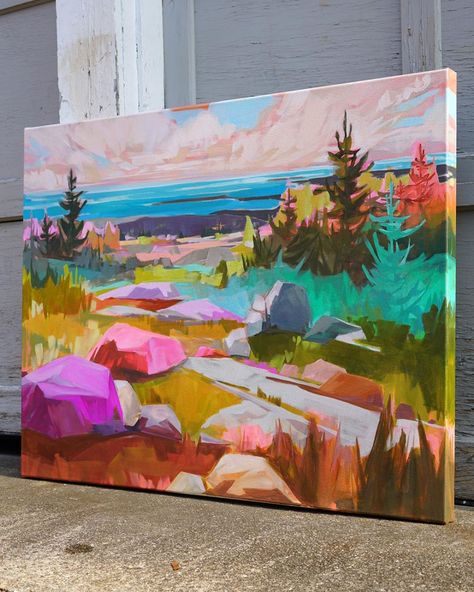 Beach Canvas Painting, Jess Franks, Peisaj Abstract, Canvas Painting For Beginners, Canvas Board Painting, Colorful Landscape Paintings, Board Painting, Landscape Abstract, Canvas Paint