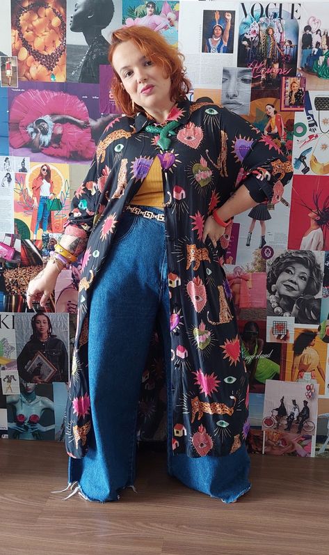 Funky 80s Outfits, Plus Size Unique Fashion, Plus Size Artsy Fashion, Plus Size Artist Fashion, Plus Size Nonbinary Outfits, Eccentric Outfits Plus Size, Eclectic Professional Outfit, Black Maximalist Outfit, Maximalist Outfits Casual