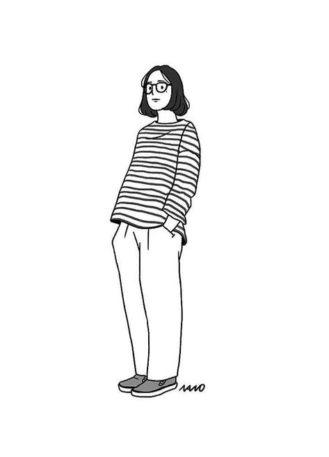 Simple Person Illustration, Person Illustration Simple, Black And White Illustration Drawings, People Illustration Simple, Line Illust, Line Art Character, Illustration Korean, Minimal Cartoon, Line Character