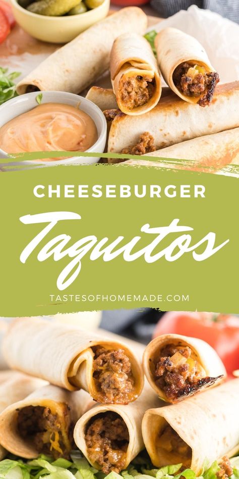 Hamburger Meat Recipes With Tortillas, Wraps With Ground Beef, Hamburger Meat And Tortilla Recipes, Ground Beef Game Day Recipe, Ground Beef And Flour Tortilla Recipes, Hamburger Taquitos, Beef And Tortilla Recipes, Summer Meal Ideas With Ground Beef, Cheeseburger Tortilla Wrap