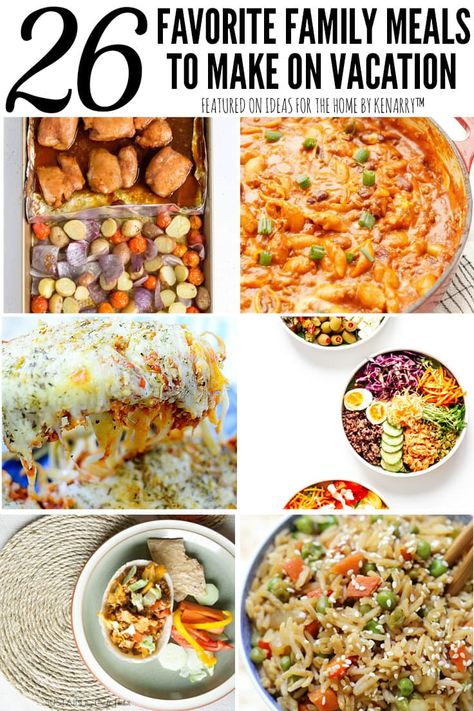 What is a meal you can make your family at your Airbnb? I have a bunch of them! These are some easy vacation meals that you can make when you rent a home. Family Vacation Meals, Beach Vacation Meals, Easy Vacation Meals, Vacation Meal Planning, Cottage Meals, Vacation Dinner, Beach Dinner, Vacation Meals, Beach Meals