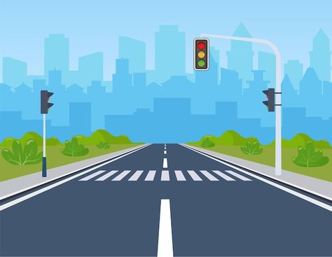 City with traffic lights | Premium Vector %23Freepik %23vector %23intersection %23junction %23cross-road %23road-traffic Traffic Symbols, Road Drawing, Bus Cartoon, Professional Infographic, Road Vector, Arrows Graphic, Road Markings, Human Figure Sketches, Navigation Map