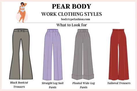 Best Work Clothing Styles for Pear Body Shape - Fashion for Your Body Type Pear Body Shape Fashion, Body Type Clothes, Pear Shaped Fashion, Pear Body Shape Outfits, Pear Shape Fashion, Pear Shaped Outfits, Pear Shaped Women, Apple Body Shapes, Shape Fashion