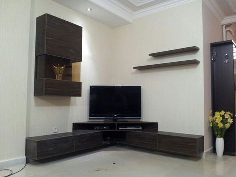 Corner Tv Unit Modern, L Shape Tv Unit, Shelf Designs For Hall, Tv Shelf Design, Tv Cabinet Design Modern, Tv Unit Design Modern, 2bhk House Plan, Corner Tv Unit, Tv Cabinet Design