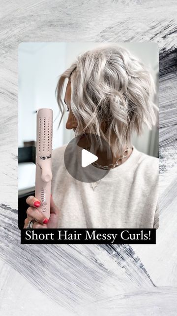 Karen 🖤 Hair Tutorials on Instagram: "Short Hair Messy Curls ❤️ Want a slower tutorial? Like and Save this Reel, then comment STORIES! Also check out my “Curl Tips” highlight bubble! ⭐️All linked in my profile⭐️ Tool: Le Duo Products: Rival Heat Shield, Style Revival Dry Shampoo, Posh Hair Polish, Trois Chic Hairspray #shorthaircurls #curltutorial #curledhair #hairreels #bobhairstyles" Short Hair Ringlets Curls, Messy Hairdos For Short Hair, Loose Curls Short Hair Tutorial, Haïr Style Tutorial Short Hair, Curling A Short Bob Tutorials, Easy Ways To Curl Short Hair, Short Hair Curlers Tutorial, Short Hair Messy Curls, Beach Waver On Short Hair