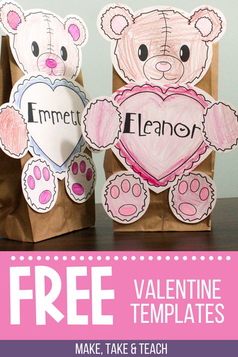 Super easy Valentine's Day activity for collecting valentines! Your students will love making these valentine collection bags! Bear And Rabbit, Valentines Day Bags, Valentine Template, Valentine Collection, Teddy Bears Valentines, Preschool Valentines, Bear Valentines, Valentines Day Activities, Kids Classroom