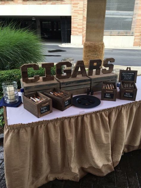 Cigars Party Ideas, Bourbon And Cigars Party, Cigars And Whiskey Party, Gatsby Candy Bar, Stock The Bar Party Ideas, Bar Centerpieces, Whiskey Theme Party, Prohibition Wedding, Tenerife Wedding