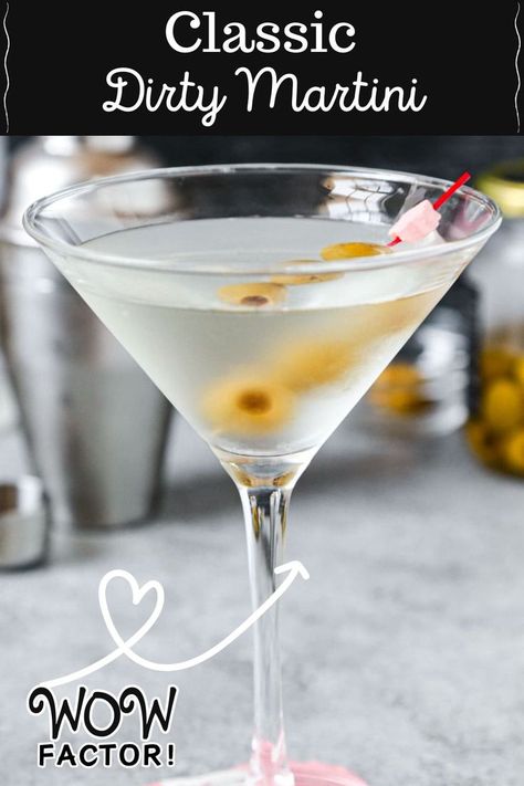 I love the salty and briny taste of a dirty martini! The combination of olives and smooth vodka makes this chilled and fancy looking cocktail a favorite among those who prefer salty over sweet. My recipe is light and easy to drink. Classic Dirty Martini Recipe, Best Dirty Martini Recipe, Dirty Martini Vodka, Martini Recipes Easy, Dirty Martini Recipe, Martini Recipes Vodka, Martini Ingredients, Vodka Wine, Martinis Drinks