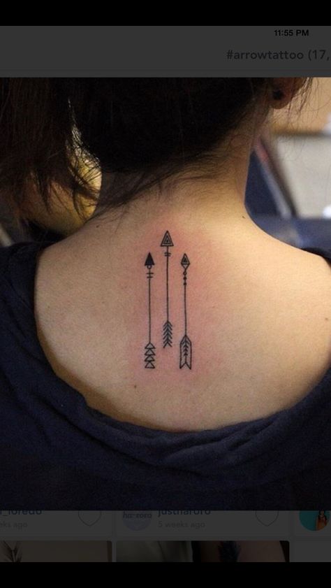 Three little arrows Three Arrow Tattoos For Women, Triple Arrow Tattoo, Arrow Back Tattoo, 3 Arrows Tattoo, Three Arrows Tattoo, 2004 Tattoo Design, 3 Arrow Tattoo, Meaning Of Arrow Tattoo, Small Arrow Tattoos