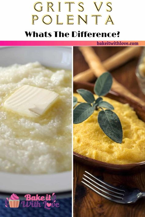 Grits vs polenta: everything there is to know about the similarities and differences between these two tasty dishes made from ground corn! In this ultimate guide, I cover the key differences in texture, flavor, and which one to use to make fantastic recipes that everyone will love! Keep reading to learn my best tips, tricks, and more on cooking grits and polenta! BakeItWithLove.com #bakeitwithlove #grits #polenta #breakfast #sidedishes #guide Polenta Vs Grits, Stone Ground Grits Recipe, Cooking Grits, Polenta Breakfast, Hominy Grits, Grits And Eggs, Cheese Grits Recipe, Grits Breakfast, Cheese Polenta