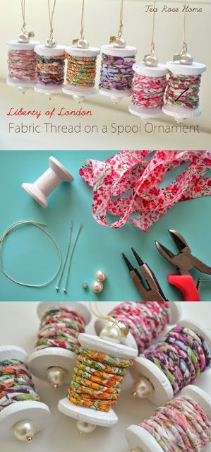 Do you want to learn how to make these cute ornaments? I created fabric thread and wound it around a wooden spool. This is a great project to use your scraps for! Sewing Box Diy, Scrap Fabric Twine, Fabric Twine, Wooden Spool Crafts, Cute Ornaments, Spool Crafts, Wood Spool, Scrap Fabric Projects, Wooden Spool