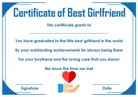 Best Girl Friend Certificate - Template Sumo Friend Certificate, Gf Day, Plastic Playing Cards, Girlfriends Day, Surprise Your Girlfriend, Free Certificate Templates, Best Girlfriend, Best Wife, Awards Certificates Template