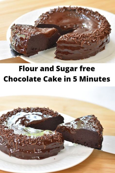 5 minutes chocolate cake without flour, sugar, oil or butter and only requires 4 Ingredients. No Flour Cakes, Diet Cake Recipes No Sugar, No Flour Cake Recipes, Baking Without Flour, Desserts Without Flour, Dessert Without Flour, No Flour Cake, Sugarless Cake, Sugarless Desserts