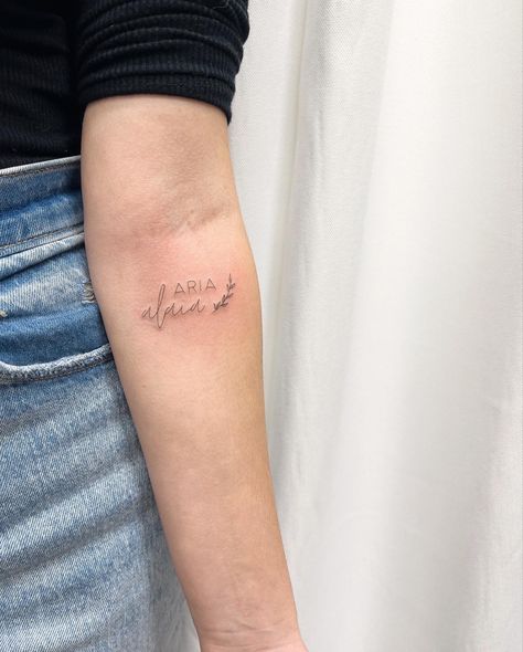 Mixed Font Tattoo, Fine Line Lettering Tattoo, Tattoo For Daughters, Fine Line Name Tattoo, Boyfriend Name Tattoos, Resilience Tattoo, Viking Knotwork, Signature Tattoo, Tattoos Lion