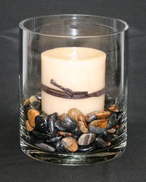 candle with picasso stone vase filler Gemstones Decor Ideas, What To Make With Polished Rocks, Polished Stones Projects, Display Rocks Ideas, Crafts With Polished Rocks, What To Do With Polished Rocks, Polished Stone Crafts, Polished Rock Display Ideas, Polished Rock Crafts